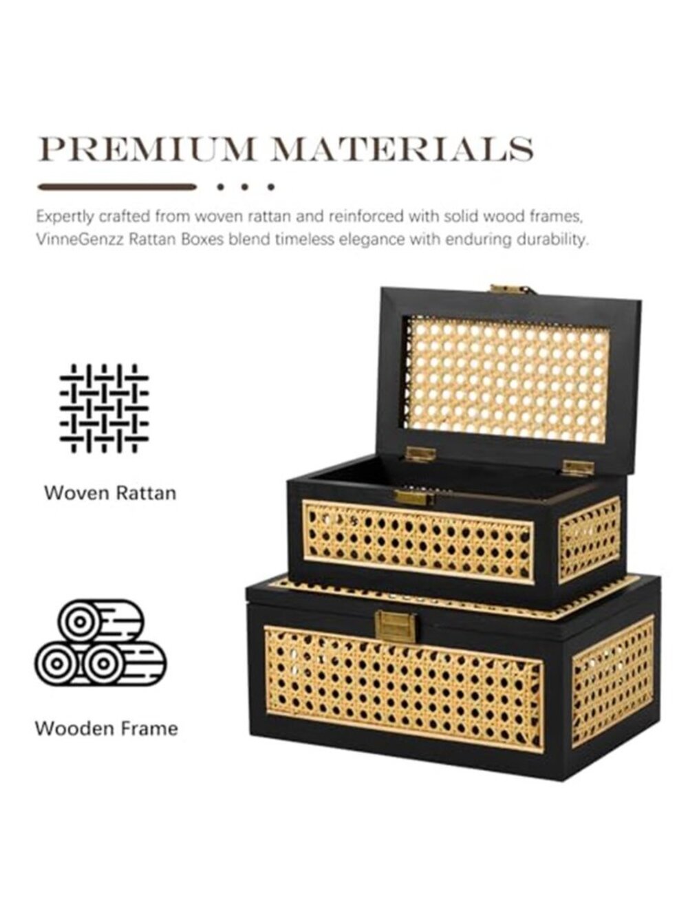 Rattan Storage Box Decorative Handmade Natural Wood Baskets with Lid - Picture 4 of 7
